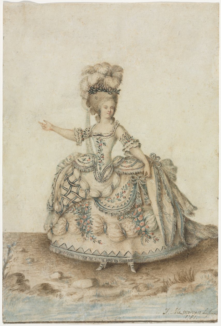 Studie af kostume til operasanger af Jean Michel the Younger Moreau