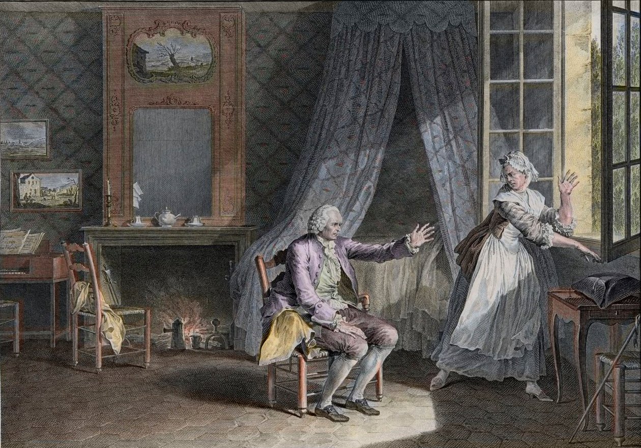 Jean Jacques Rousseaus sidste ord (1712-1778), Genevansk engelsktalende forfatter. Indgravering af slutningen af ​​det 18. århundrede, efter Moreau le Jeune Les Dernieres Paroles Jean-Jacques Rousseau efter Moreau, Jean-Michel af Jean Michel the Younger Moreau