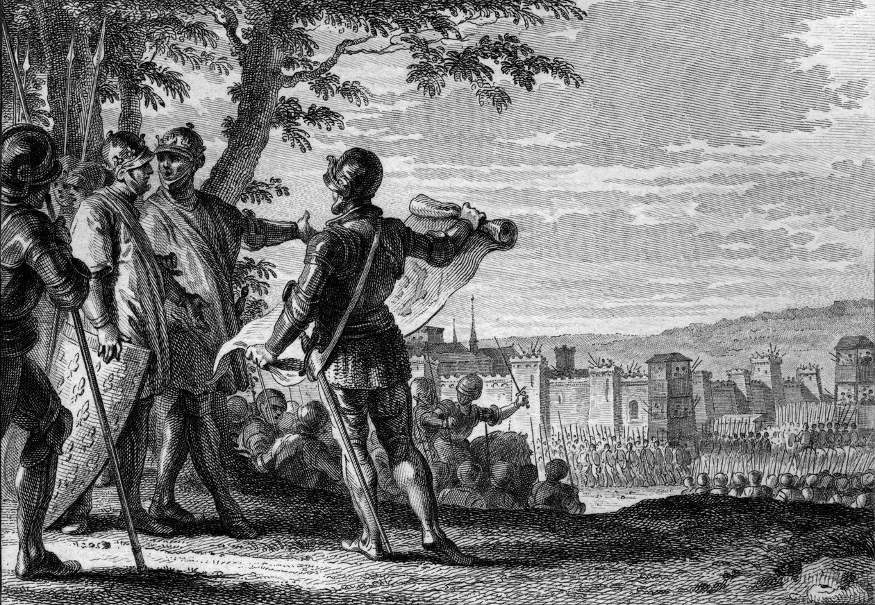 Kong Ludvig III (863-882) og Carloman II (867-884) belejrer byen Wien, 883. Gravering af Jean Michel Moreau, dit Moreau le Jeune (1741- 1814) af Jean Michel the Younger Moreau