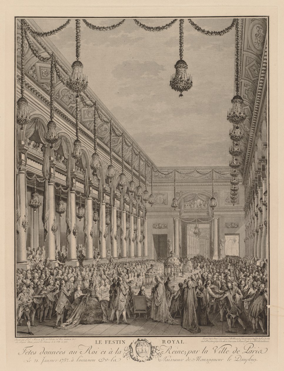 Den kongelige fest på Hôtel de Ville, 21. januar 1782. af Jean Michel the Younger Moreau