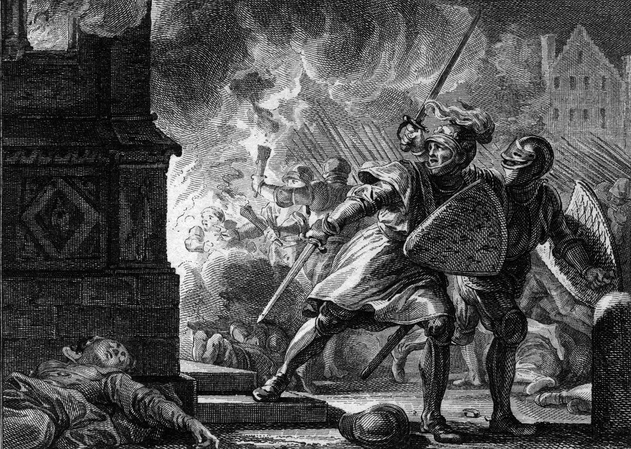 Ludvig VII den unge eller den fromme (1120-1180) fik kirken Vitry (Champagne) til at sætte ild til, hvor indbyggerne havde søgt tilflugt af Jean Michel the Younger Moreau