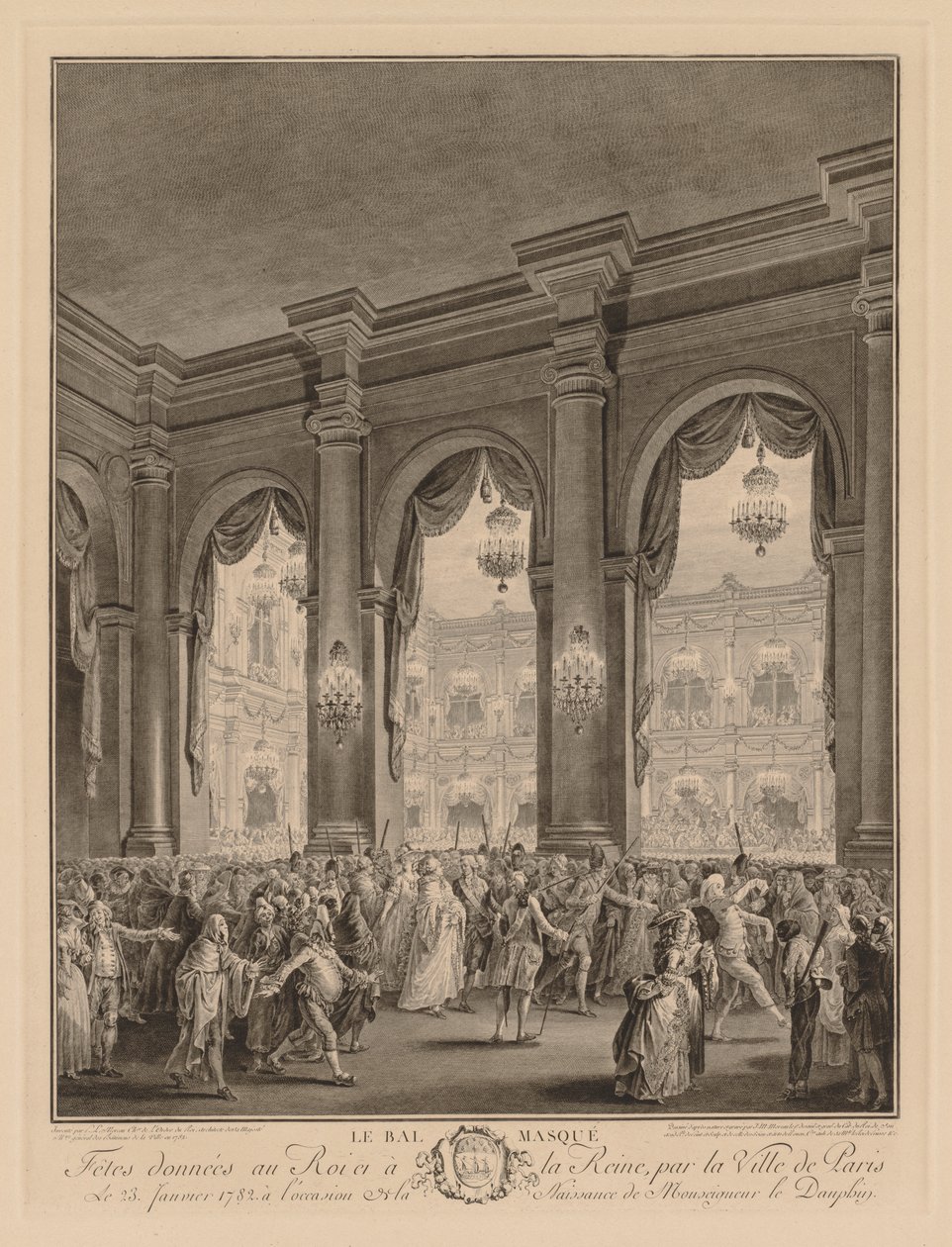 Maskebal på Hôtel de Ville, 23. januar 1782 af Jean Michel the Younger Moreau