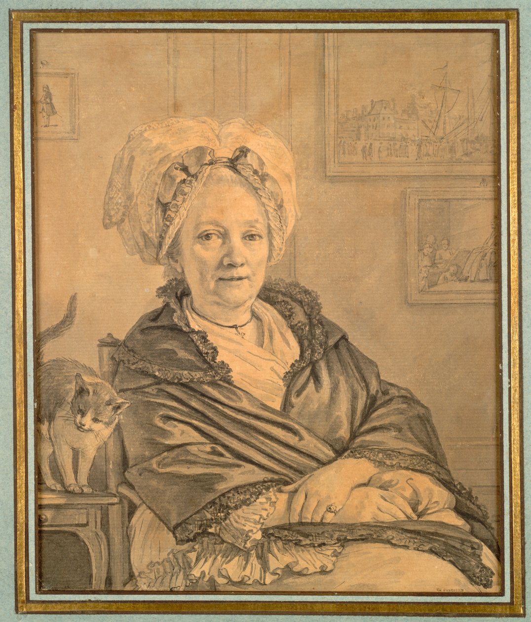 Siddende kvinde med kat af Jean Michel the Younger Moreau