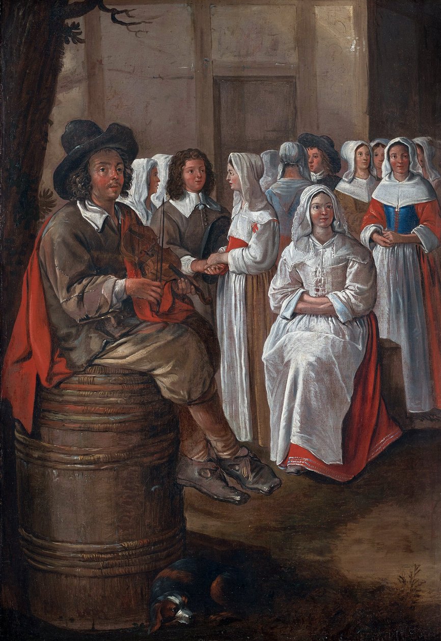 Bryllupsscene af Michelin, Jean (1623-1695). Olie på lærred, størrelse: 76x52, , Privat samling af Jean Michelin