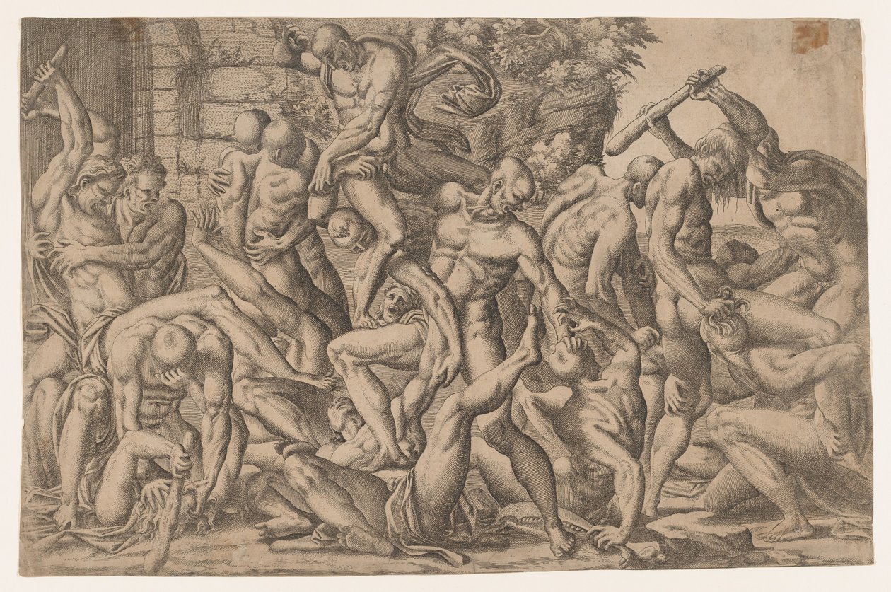 Kamp af nøgne mænd, 1535-55. af Jean Mignon