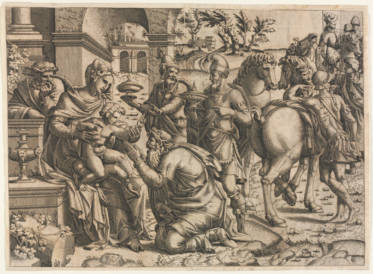 Magiernes tilbedelse, ca. 1545. af Jean Mignon