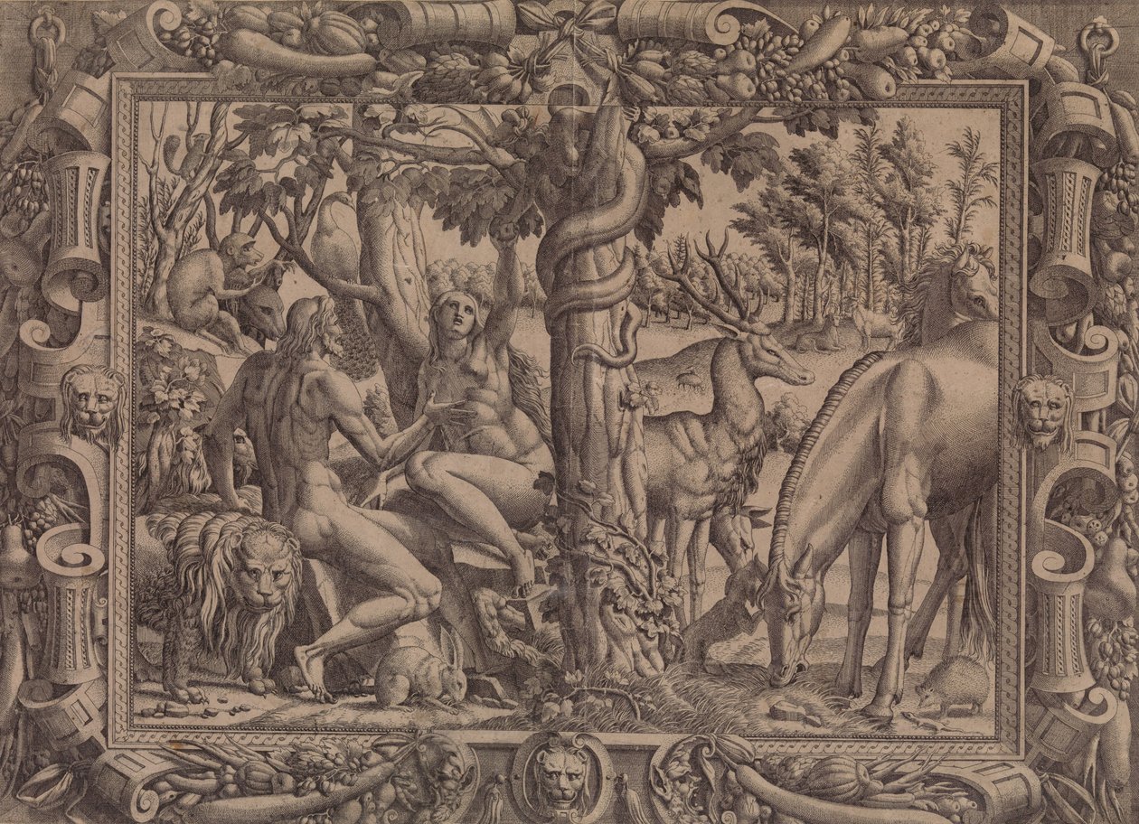 Evas fristelse, 1535-55. af Jean Mignon