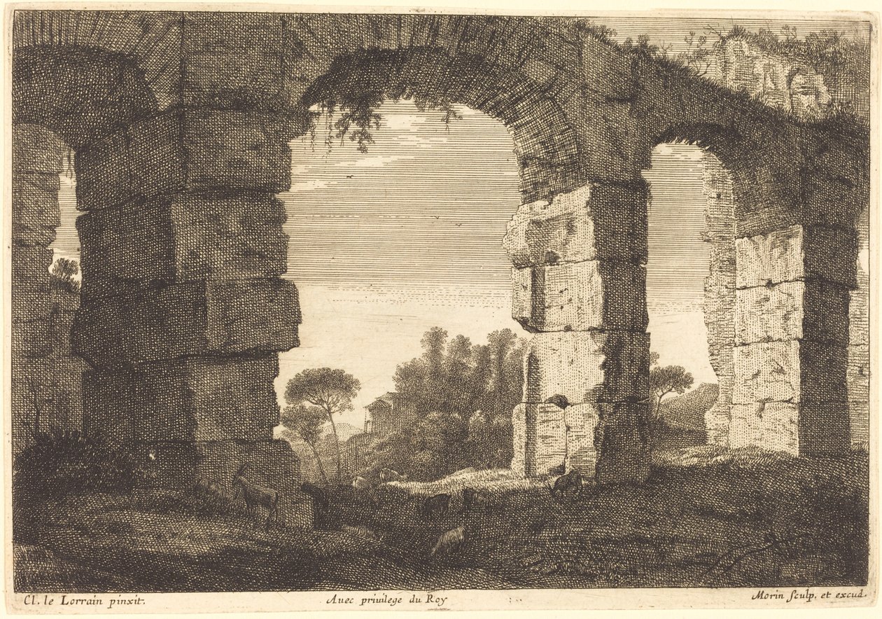 Ruiner af en akvædukt af Jean Morin after Claude Lorrain