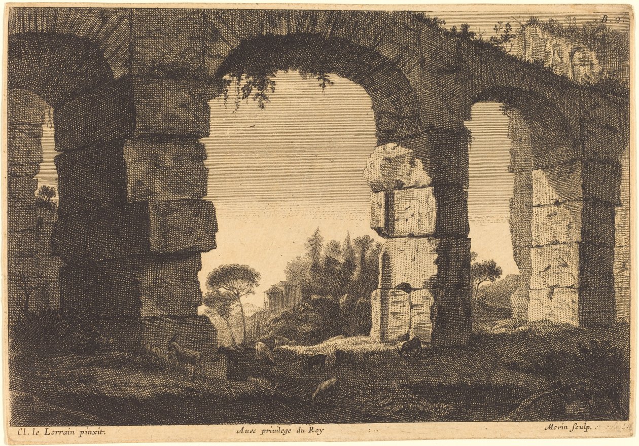 Ruiner af en akvædukt af Jean Morin after Claude Lorrain