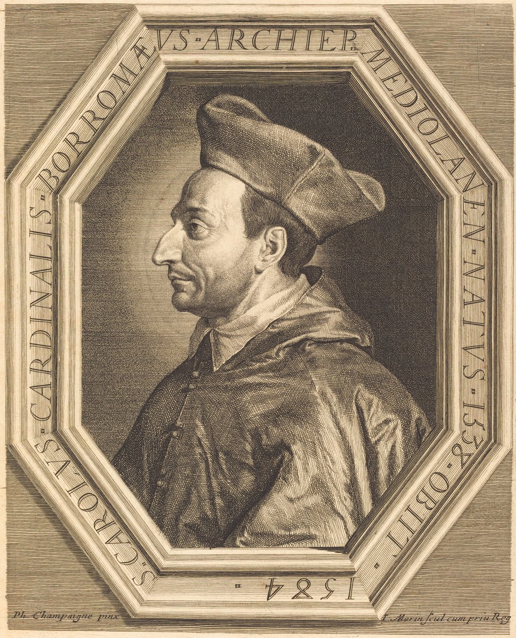 Sankt Charles, kardinal Borromeo af Jean Morin after Philippe de Champaigne