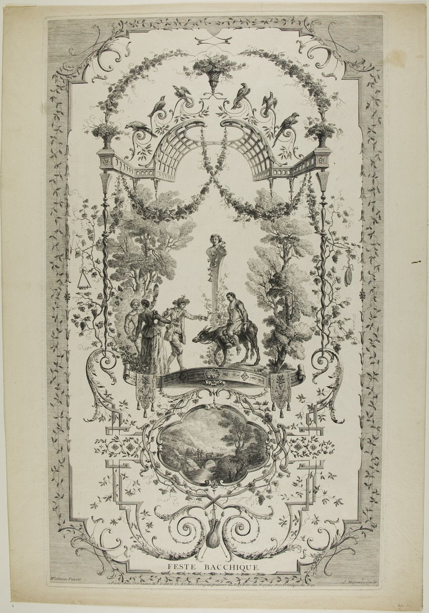 Feste Bacchique, plade 97 fra "The Works of Antoine Watteau". af Jean Moyreau