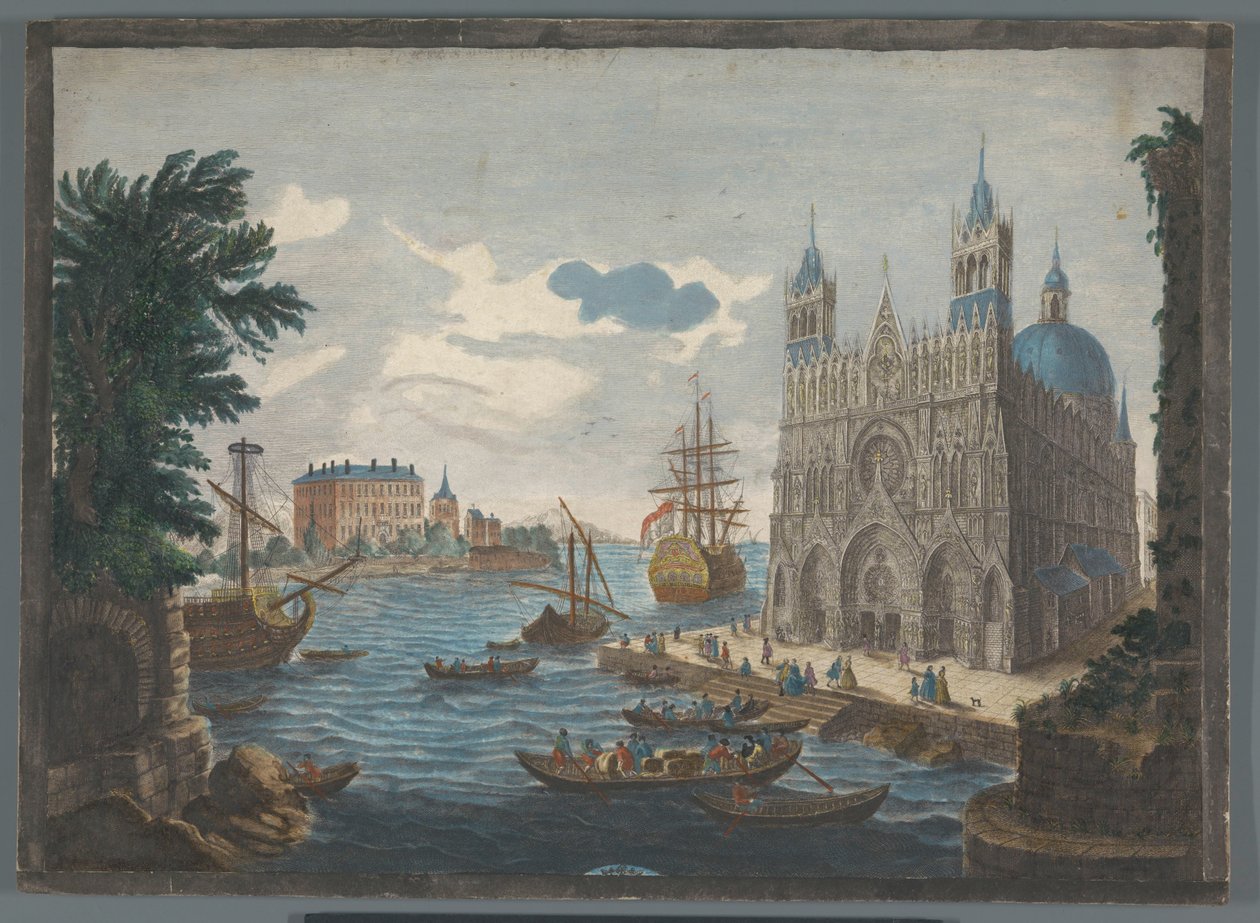 Udsigt over en gotisk katedral på vandet Vue d