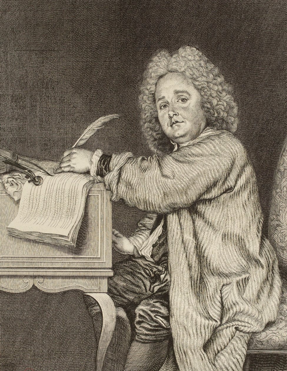 Portræt af komponisten Jean-Féry Rebel 1666-1747, efter 1718. af Jean Moyreau