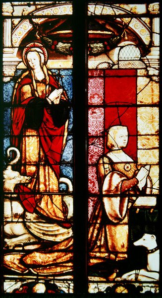 Portræt af giveren, Margaret af Østrig og hendes skytshelgen, St. Margaret, 1527-29 af Jean Orquois Antoine Noisin