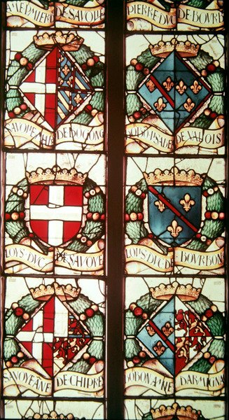 Heraldiske våbenskjolde forbundet med Philibert af Savoyen, mand til giveren, Margaret af Østrig af Jean Orquois Jean Brachon Antoine Noisin