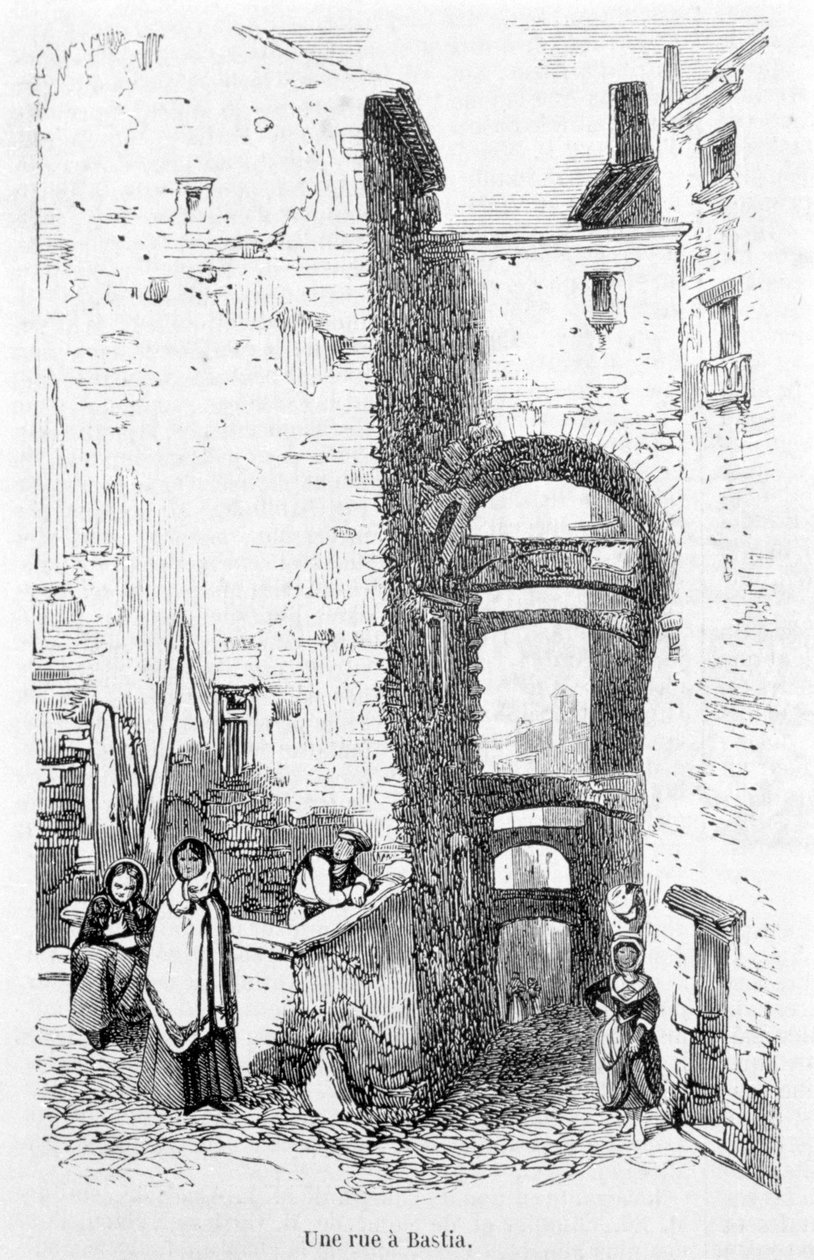 På rue de Bastia. Korsika. Gravering af Laurens. af Jean Paul Laurens