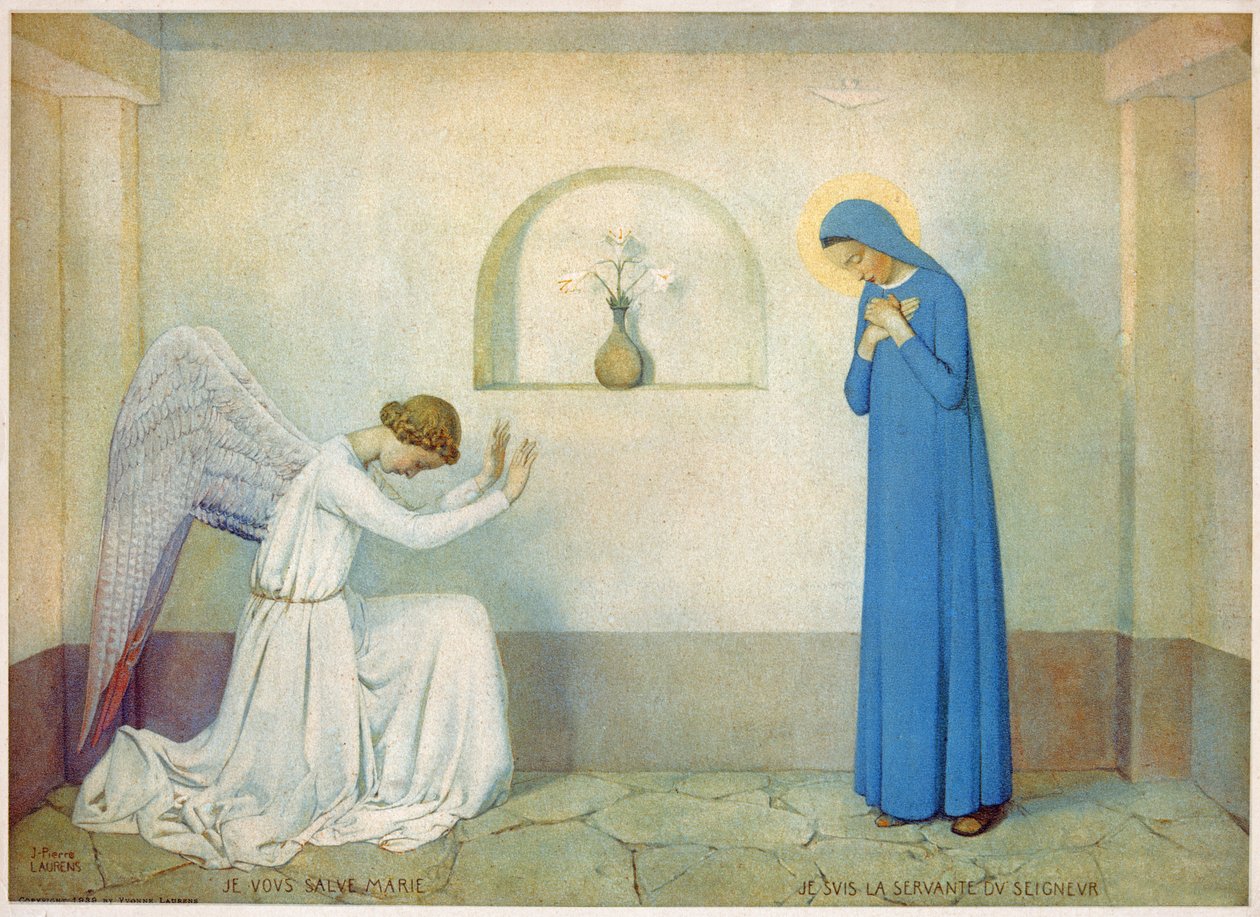 Bebudelse til Jomfruen. omkring 1920 (illustration) af Jean Paul Laurens