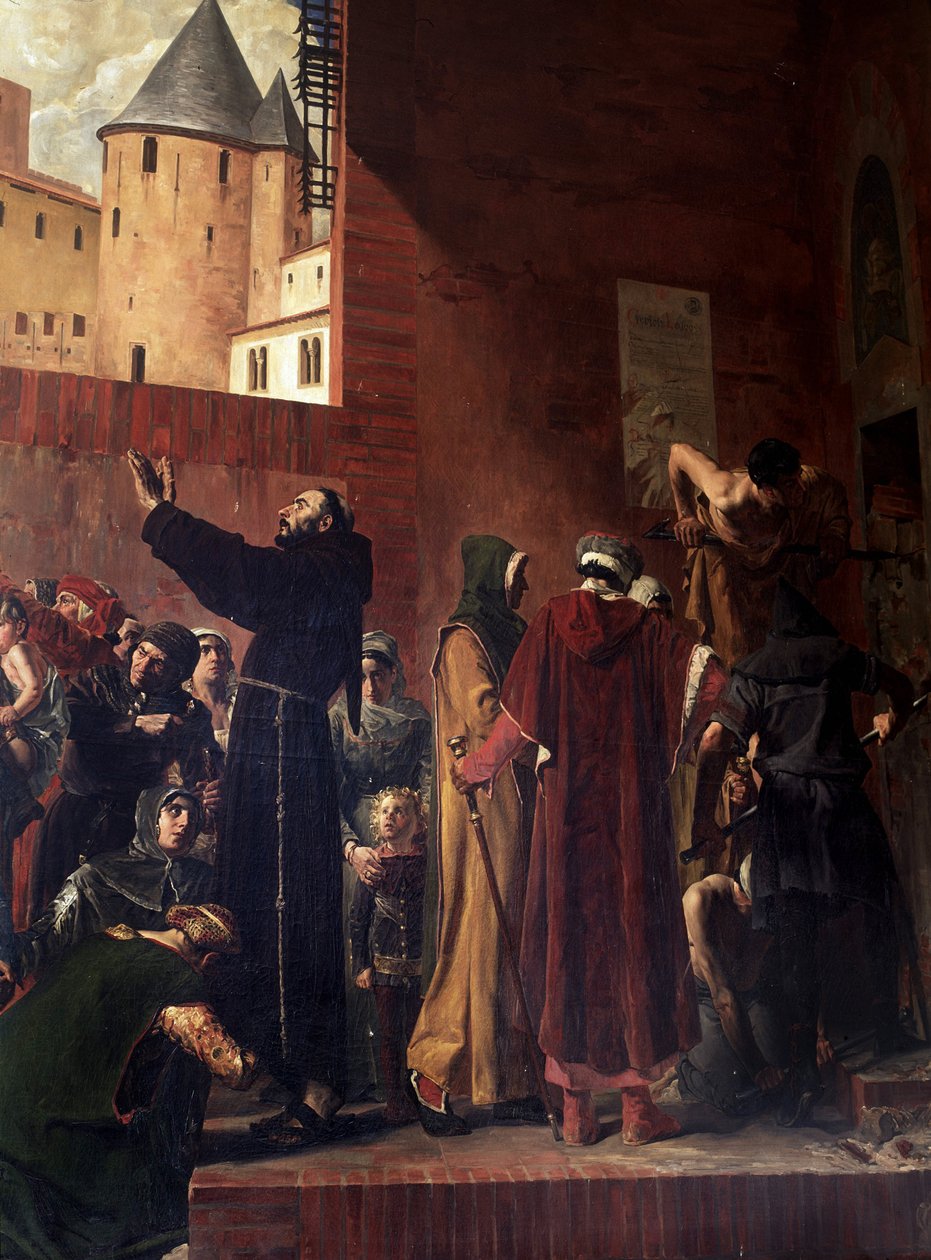 Delivrance des embmures de Carcassonne I august 1303 kommer indbyggerne i Carcassonne og Albi for at rive de mange fanger ud fra inkvisitionens fangehuller - Bernard Delicieux forsøger at inddæmme mængden, som hans taler morede - Reformen af Jean Paul Laurens