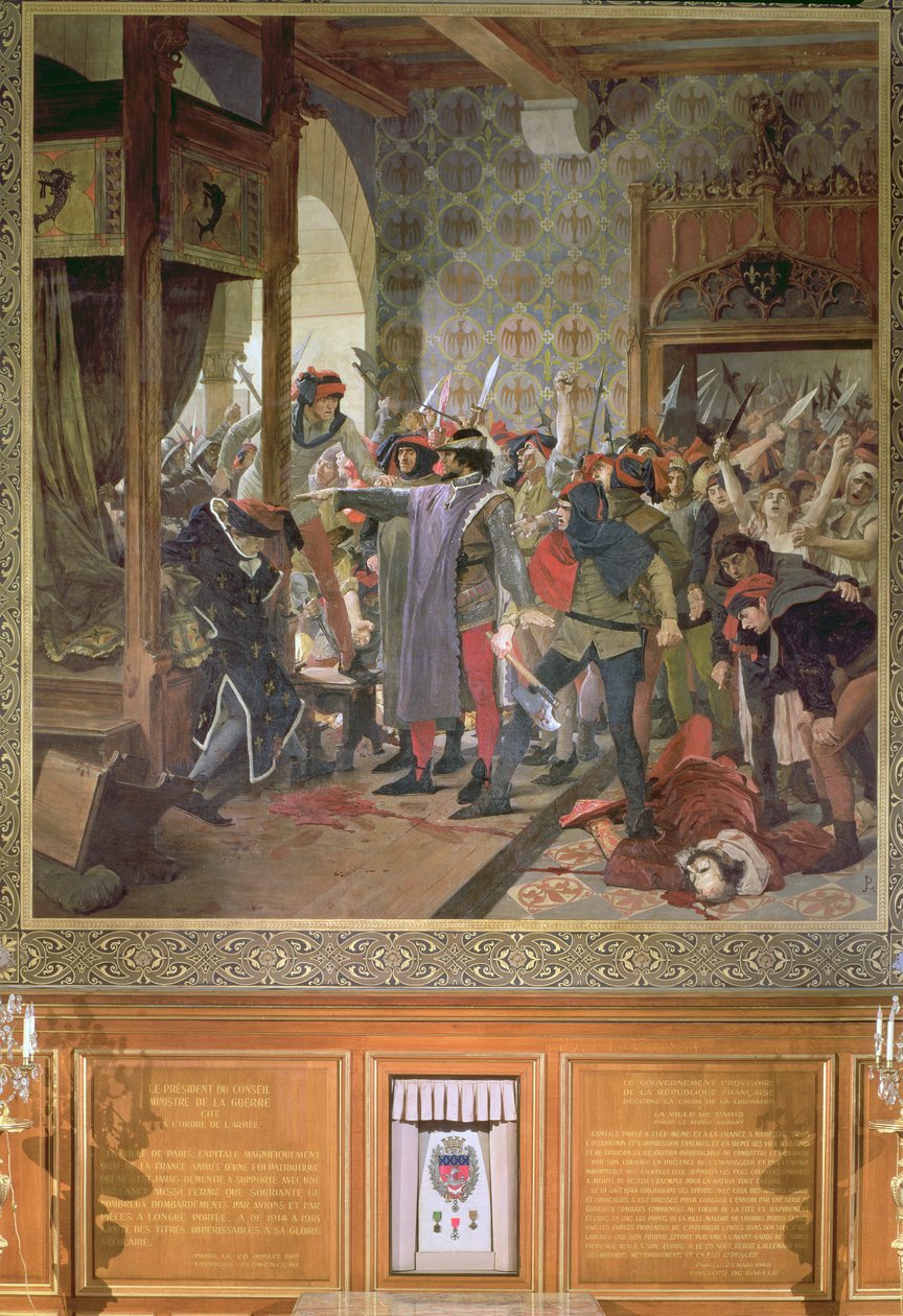 Etienne Marcel (d.1358) beskyttede Dauphin mod pøbelen i 1358 af Jean Paul Laurens