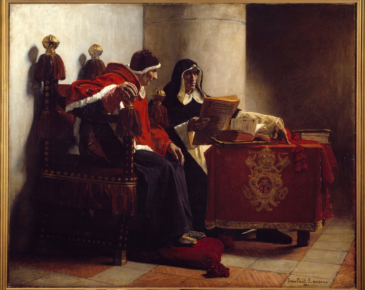 Paven og inkvisitoren sagde også "Sixtus IV (1471-1484) og Tomas de Torquemada (1420-1498)". Maleri af Jean Paul Laurens (1838-1921) af Jean Paul Laurens