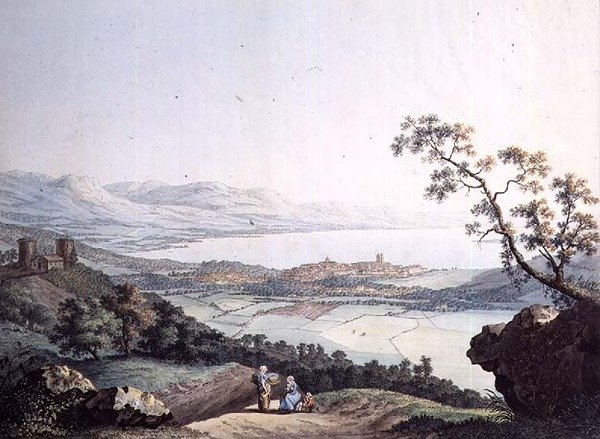 Udsigt over Genève fra Saconex i Savoyen, graveret af Jean Philippe Linck II (1770-1812) og Jacob Philippe Hackert (1737-1807) (stik) af Jean Philippe II (after) Linck