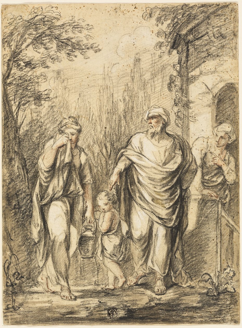 Abraham drev Hagar og Ismael ud af Jean Pierre Antoine Tassaert