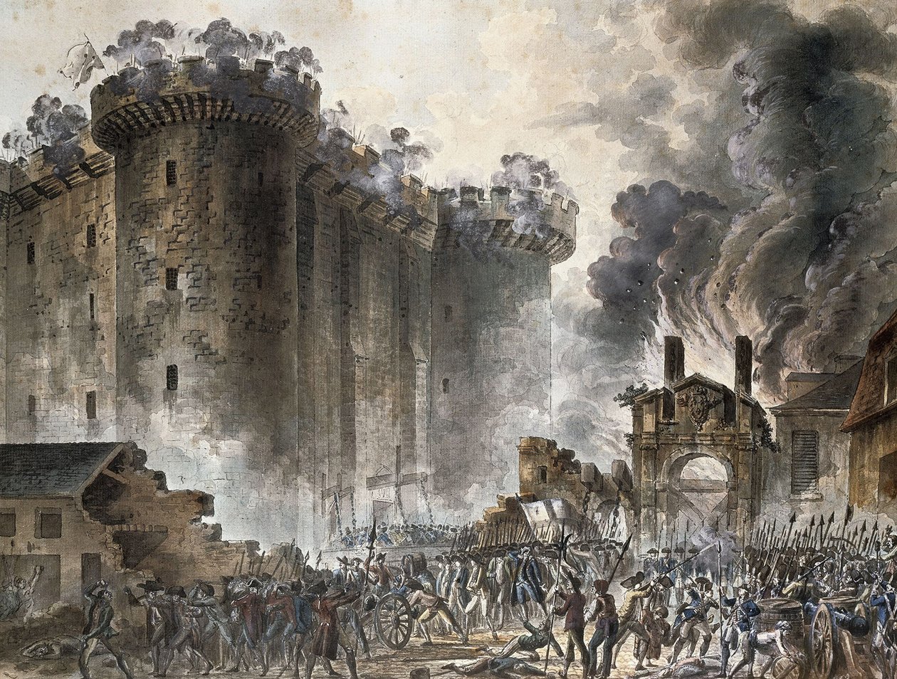 Stormen af Bastillen den 14. juli 1789, ca. 1789 af Jean Pierre Laurent Houel