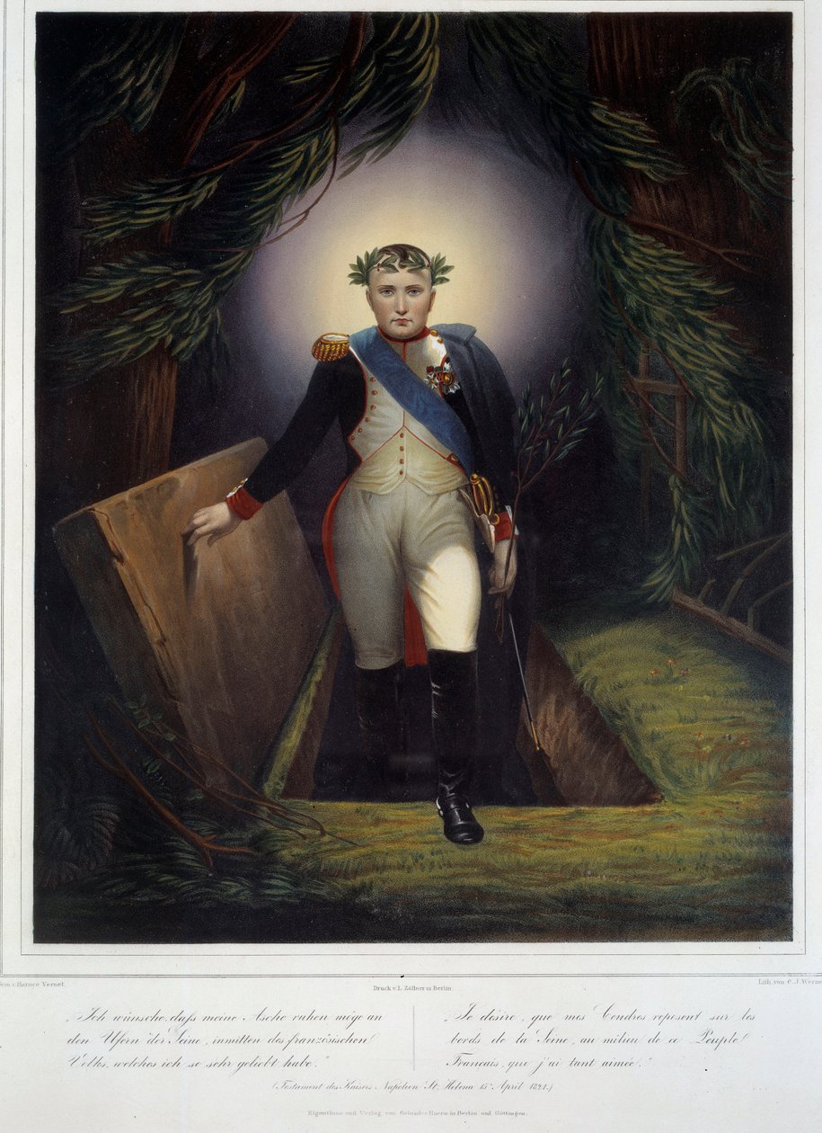 Portræt i foden af Napoleon I (1769 - 1821) fra hans grav. Jean Jacques Werner (1791-1849) og Jean Pierre Marie Jazet (1788-1871) af Jean Pierre Marie Jazet