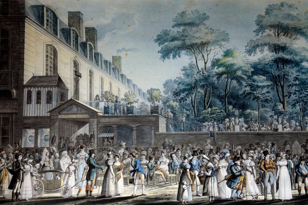 Udsigt over Paris: promenaden i den tyrkiske have. Litografi af Jean Pierre Marie Jazet (1788-1871) af Jean Pierre Marie Jazet