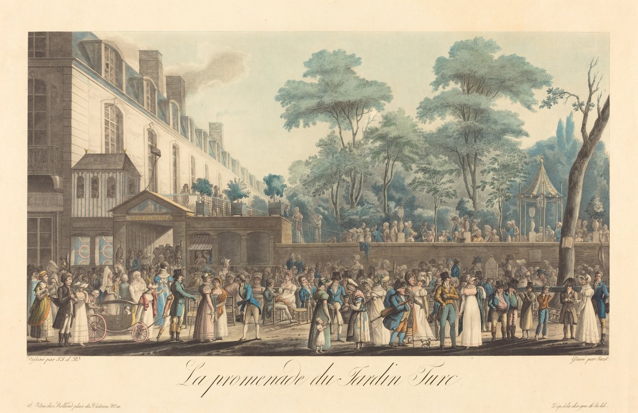 Turen i den tyrkiske have af Jean Pierre Marie Jazet after Jean Joseph Bastier de Bez