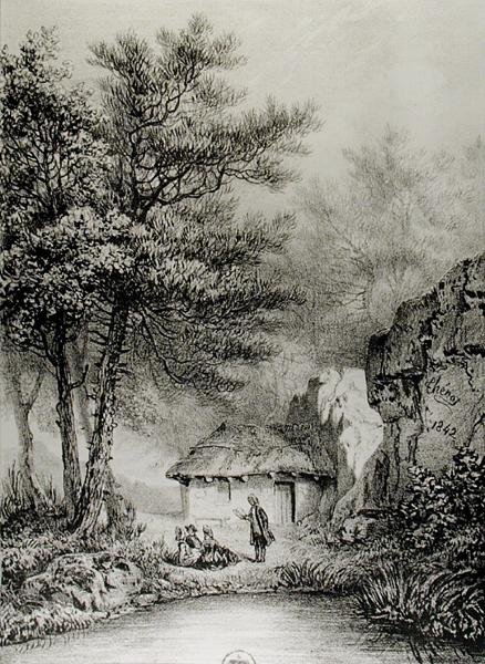 Jean-Jacques Rousseaus (1712-78) Hytte i Ermenonville, 1842 af Jean Pierre after Thenot