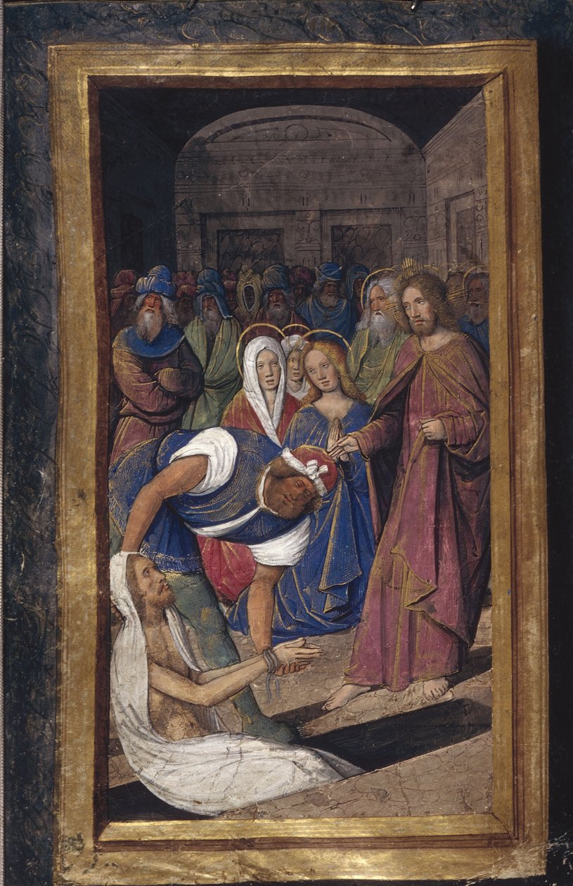 Lazarus opstandelse fra Lettres bâtardes, ca 1490-1510 af Jean Poyet