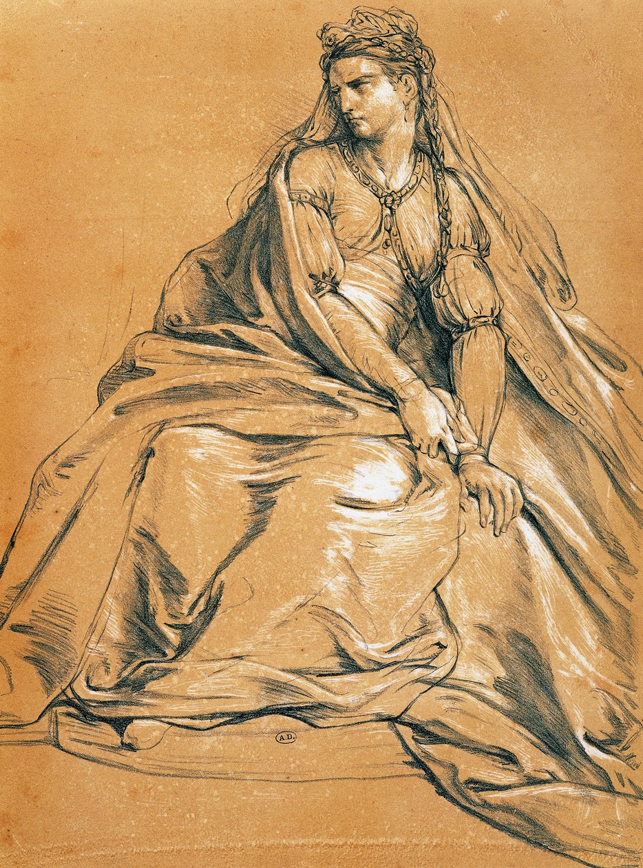 Skuespillerinden Adrienne Lecouvreur (1692-1730) i titelrollen Andromaque, af Jean Racine (1639-1699), tegning, Frankrig af Jean Racine