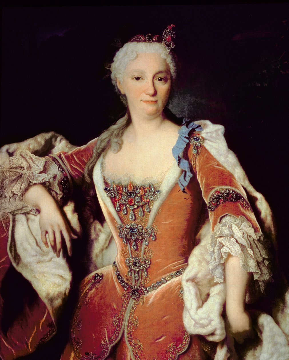 131 0795087/2 Portræt af Elizabeth Farnese (1692-1766) anden hustru til Philip V af Spanien (olie på lærred) af Jean Ranc