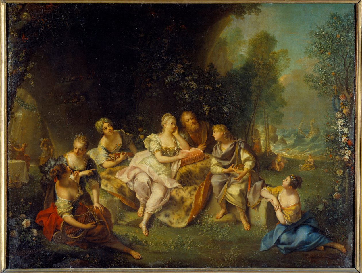 Telemaque fortæller sine eventyr i Calypso Illustration for “The Adventures of Telemaque” af Francois de Pons de Salignac de Lane-Fenelon (Mothe Fenelon af Jean Raoux