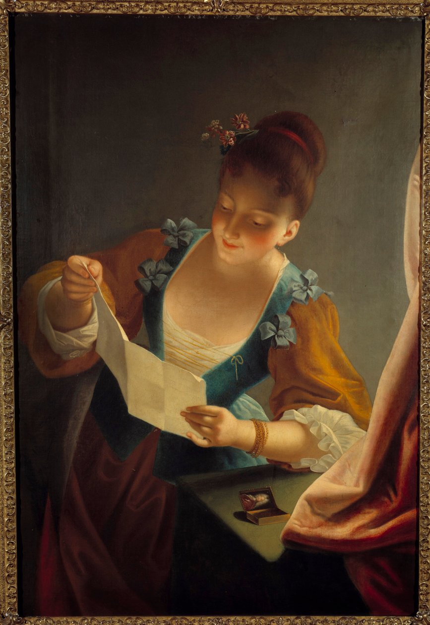 Ung kvinde læser et brev af Jean Raoux (1677-1734) 1700-tallet af Jean Raoux