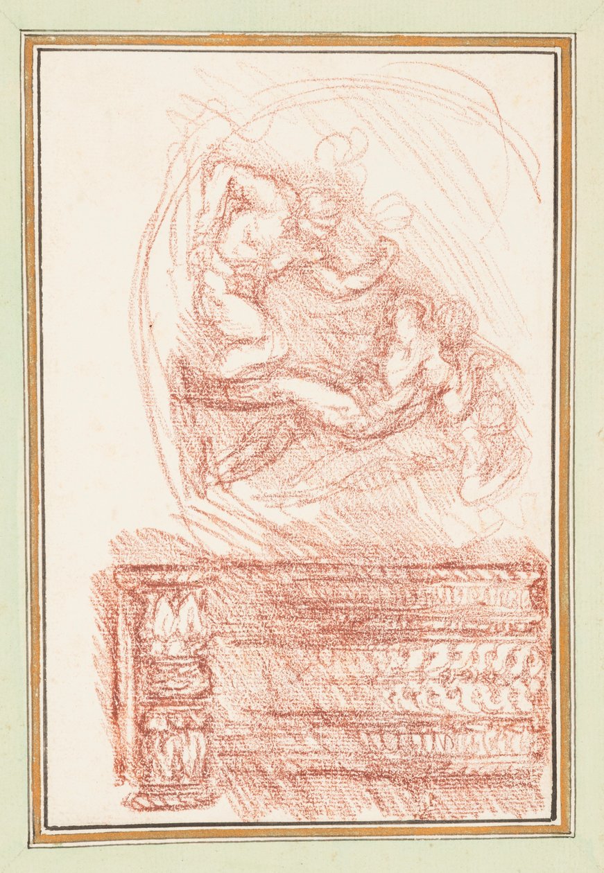 To mandsfigurer og et dekorativt motiv af Jean Robert Ango