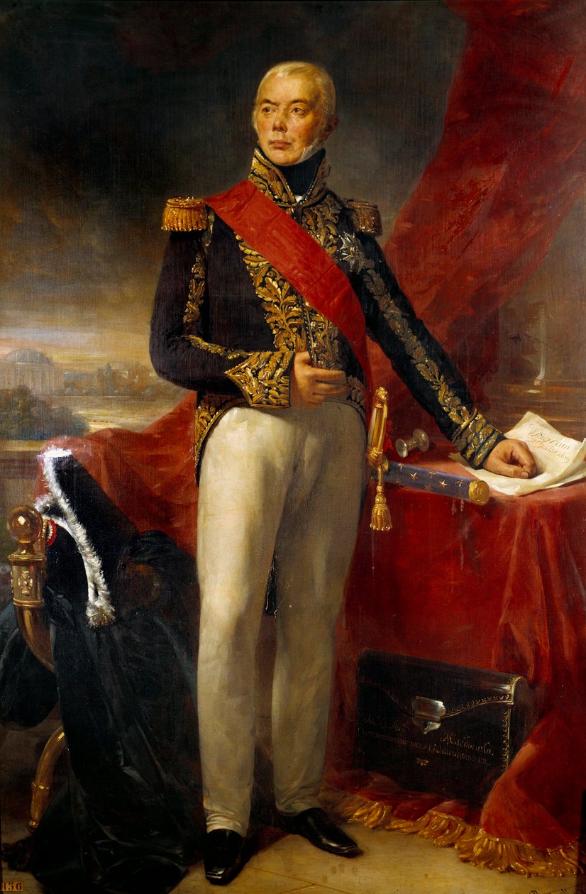 Portræt i foden af Etienne Jacques Joseph Alexandre Mac Donald, hertug af Taranto, Marechal af Frankrig (1765-1840) Maleri af Jean Sebastien Rouillard (1789-1852) 1837 Søn. 2,23x1,43 m af Jean Sebastien Rouillard