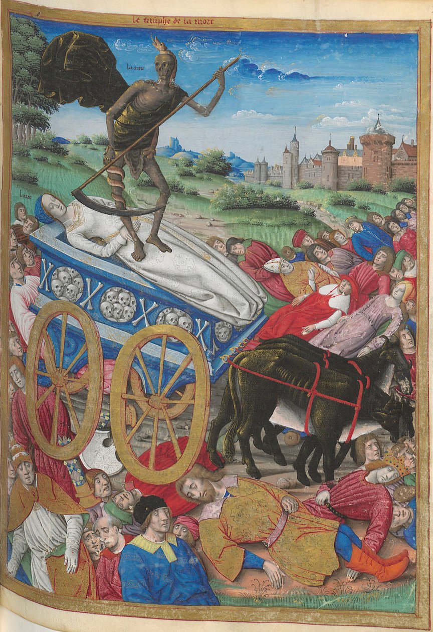 Dødens triumf: Lauras død. Miniature fra Pétrarque, Les Triomphes, 1500-1505. af Jean Serpin