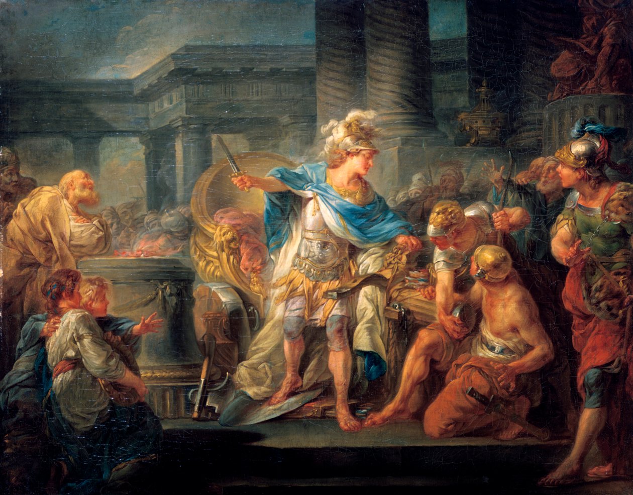 Alexander skærer den gordiske knude, slutningen af det 18. tidlige 19. århundrede af Jean Simon Berthelemy