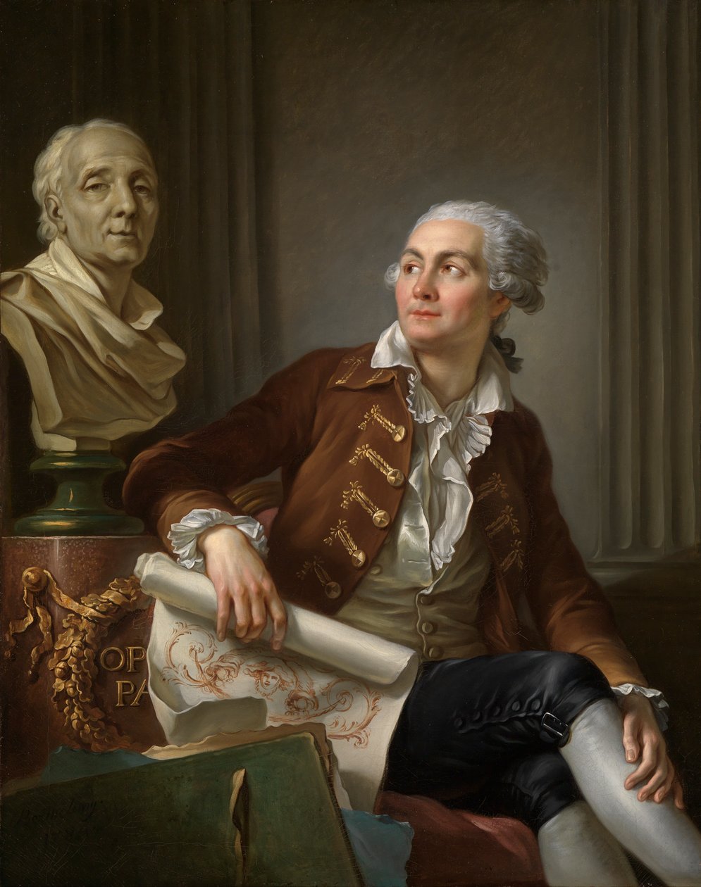 Portræt af mand med buste af Denis Diderot af Jean Simon Berthelemy
