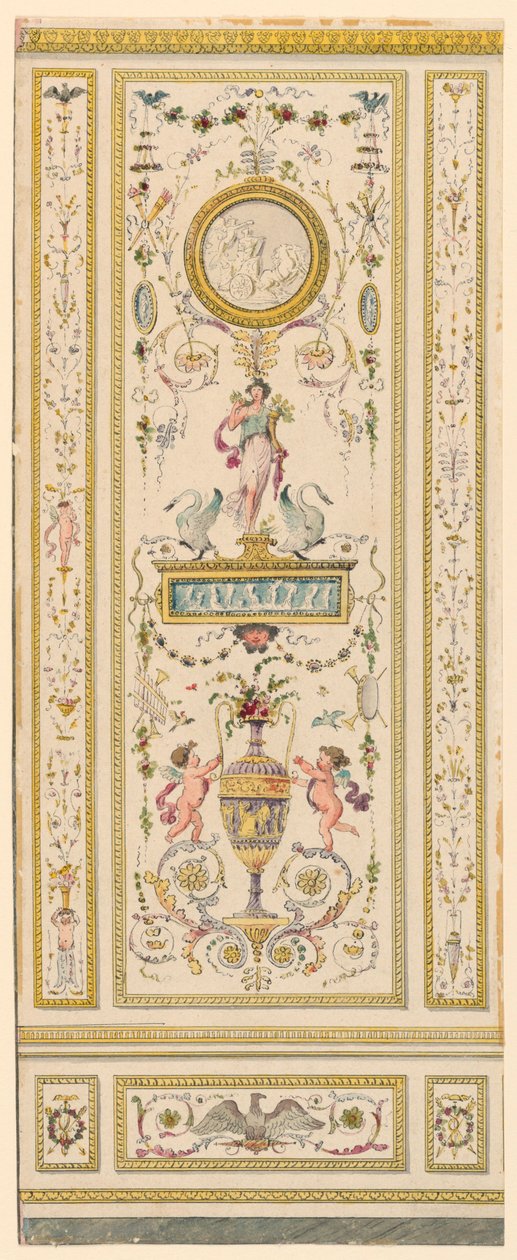 Tegning, ornamentalt panel, 1775-1800 af Jean Simeon Rousseau