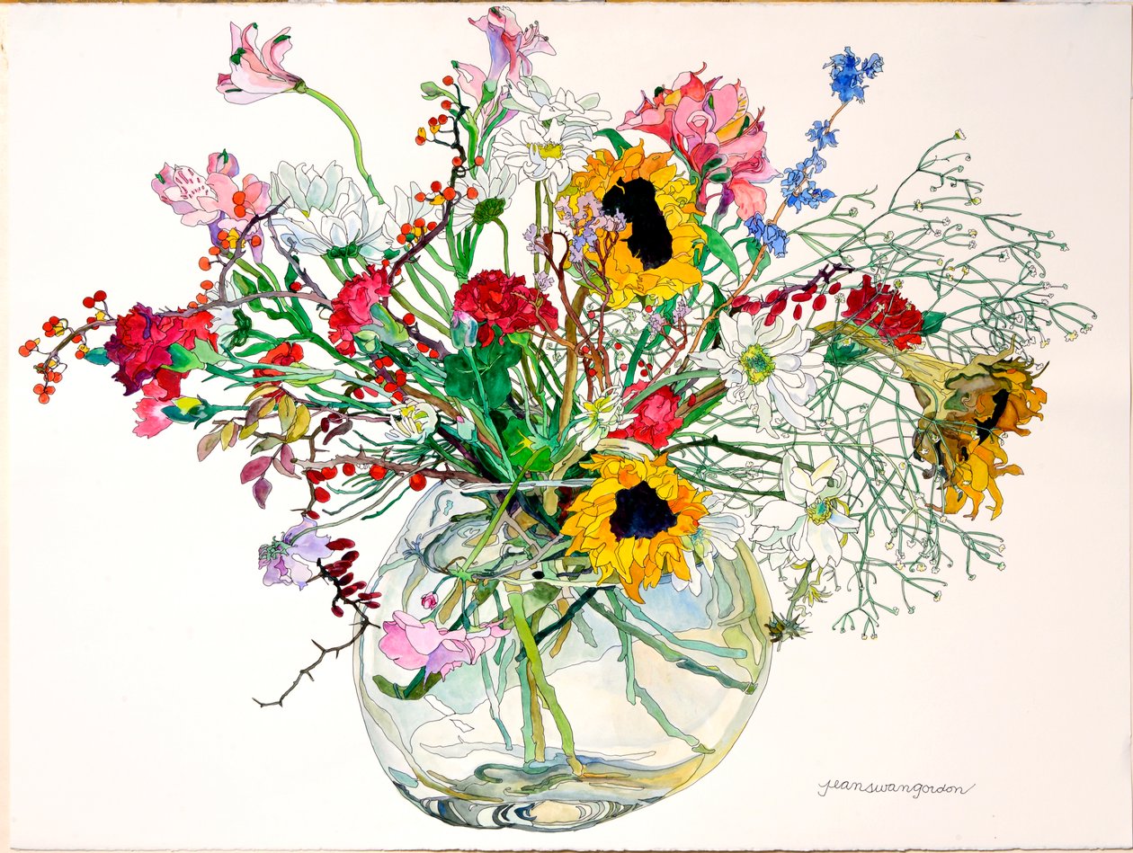 Late Summer in Glass Bowl (akvarel og blæk på papir) af Jean Swan Gordon