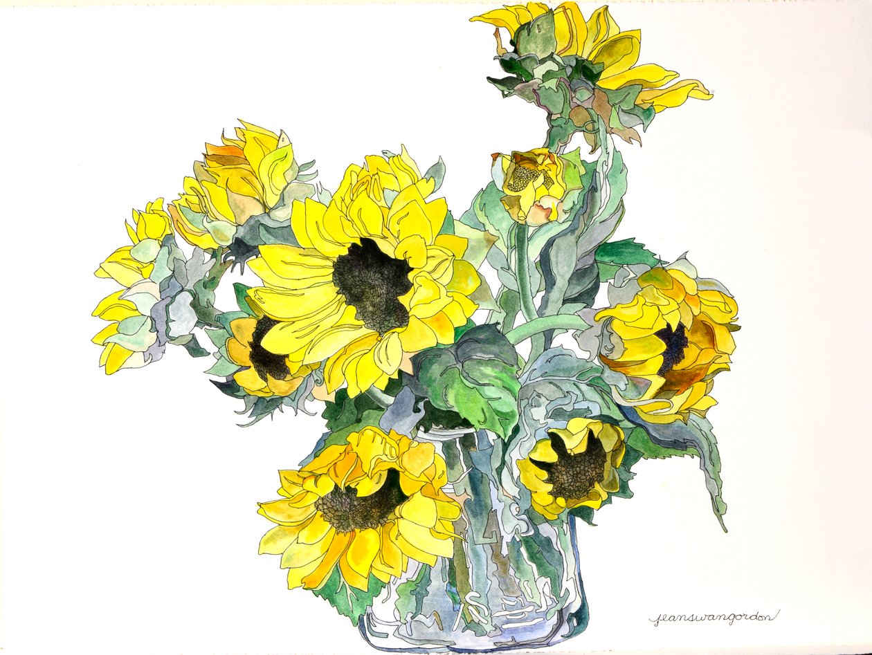Sunflowers, 2002 (akvarel og blæk på papir) af Jean Swan Gordon