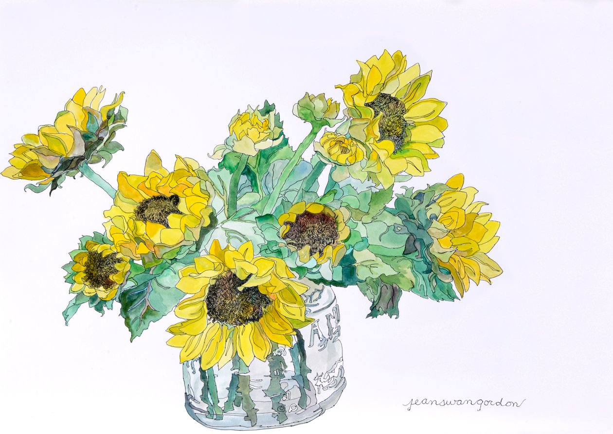 Sunflowers, 2007 (akvarel og blæk på papir) af Jean Swan Gordon
