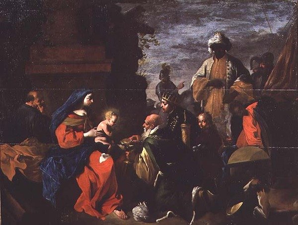 Magiernes tilbedelse, ca. 1640-45 (olie på panel) af Jean Tassel