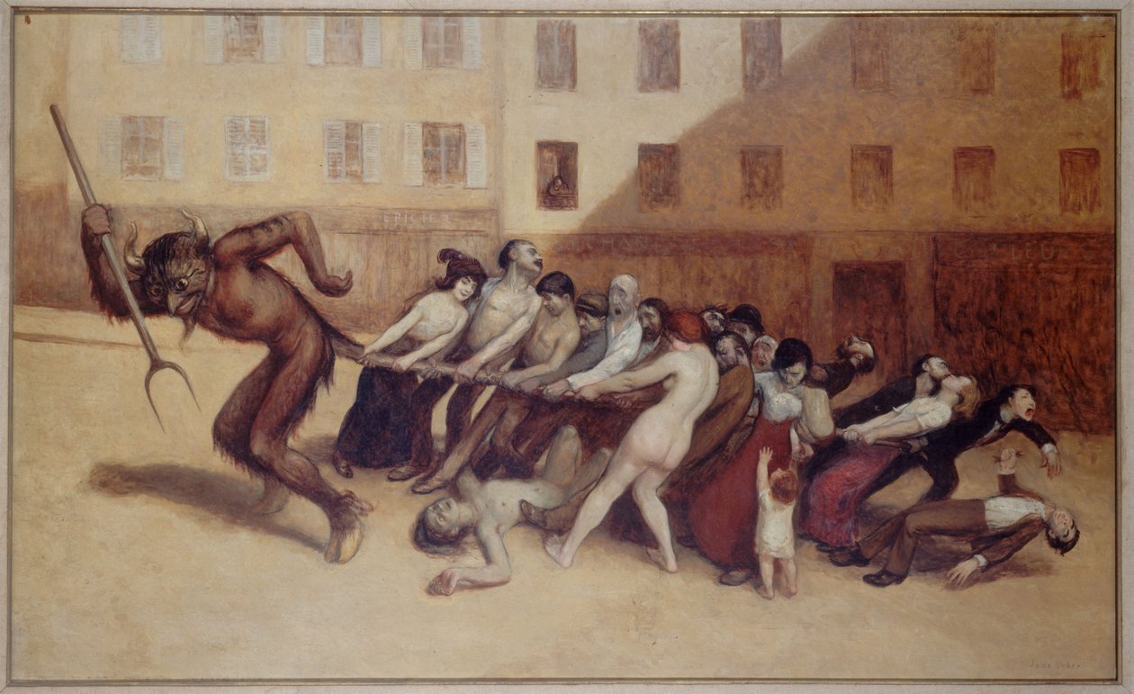 Pariserne trækker djævlen i halen, ca. 1920 (olie) af Jean Veber