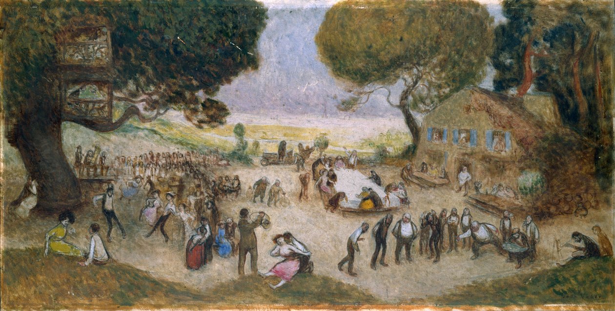 Skitse til Hôtel de Ville de Paris: Fête champêtre, ca. 1906 (blyant, olie på træ) af Jean Veber