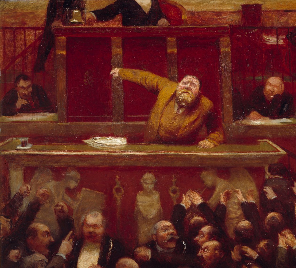 Den socialistiske deputeret Jean Jaures (1859-1914) på galleriet i Deputeretkammeret. Detalje af et maleri af Jean Veber (1868-1928) 1903 Paris, Musee Carnavalet af Jean Veber