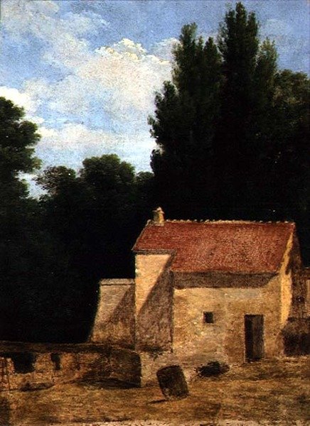 Gårdbygning i et landskab af Jean Victor Bertin